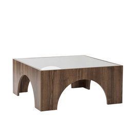 Hanah Home Mesa de Café Transparente Vidrio Templado y Marco Nogal 80x35x80 cm